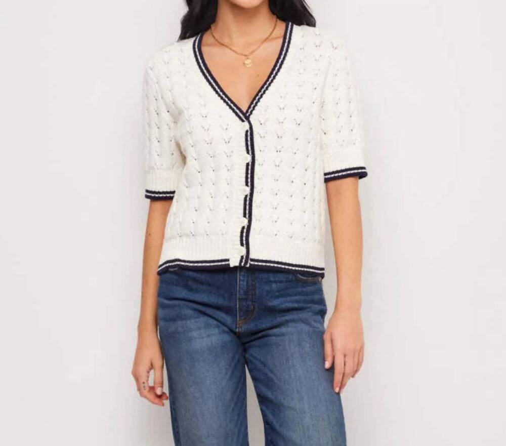 NEW KAREN KANE short sleeve cardigan sweater in off white